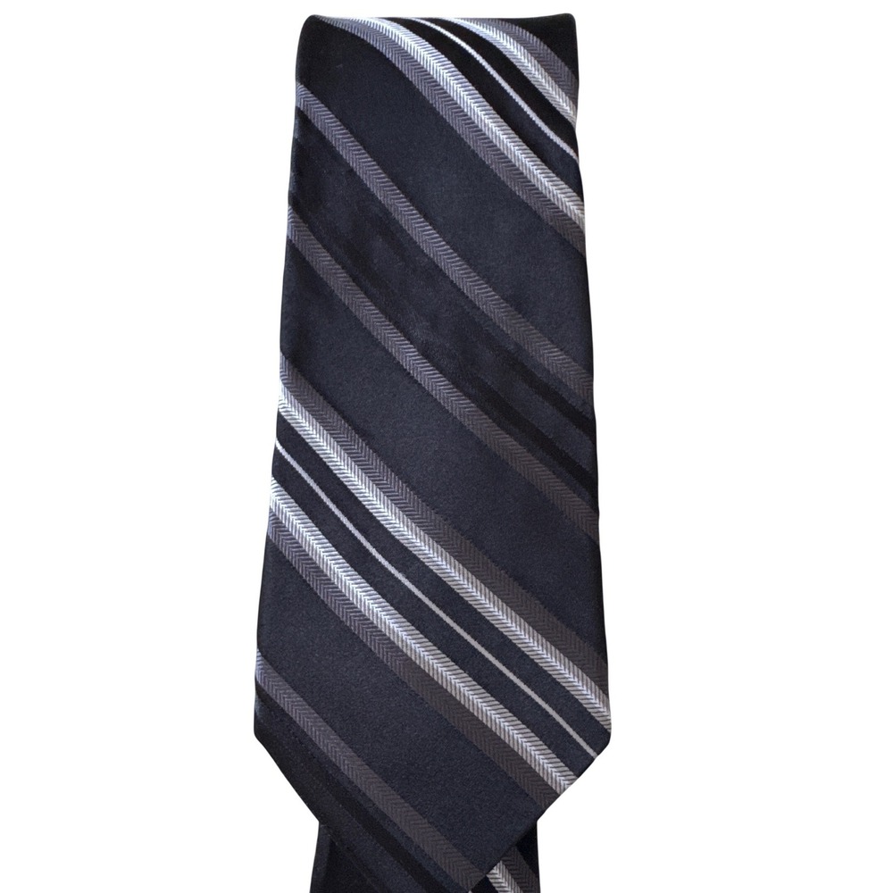 Michael Kors Silk Blend Vitra Stripe Tie in black Gray white stripe classic